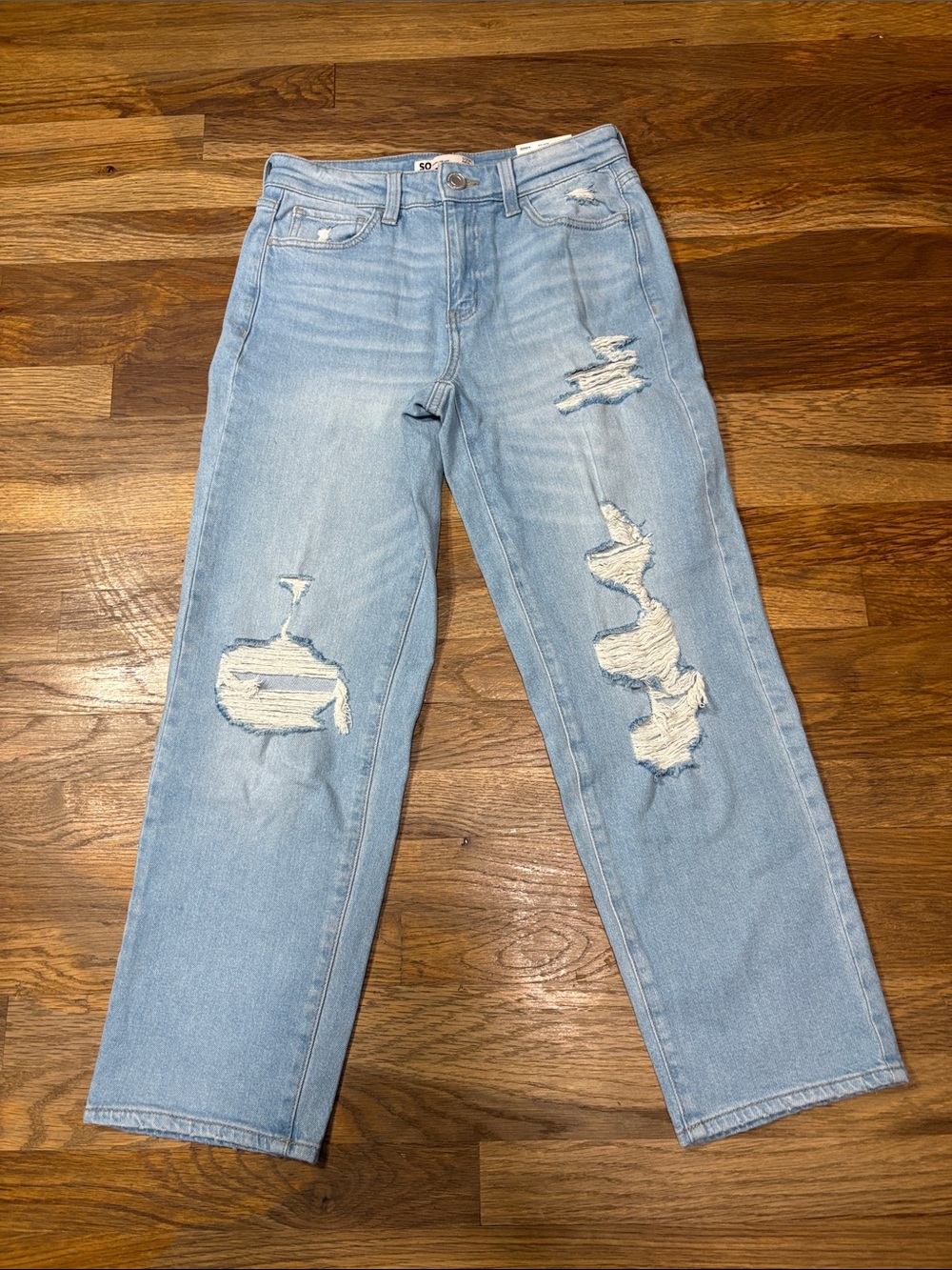 SO distressed high rise straight jeans